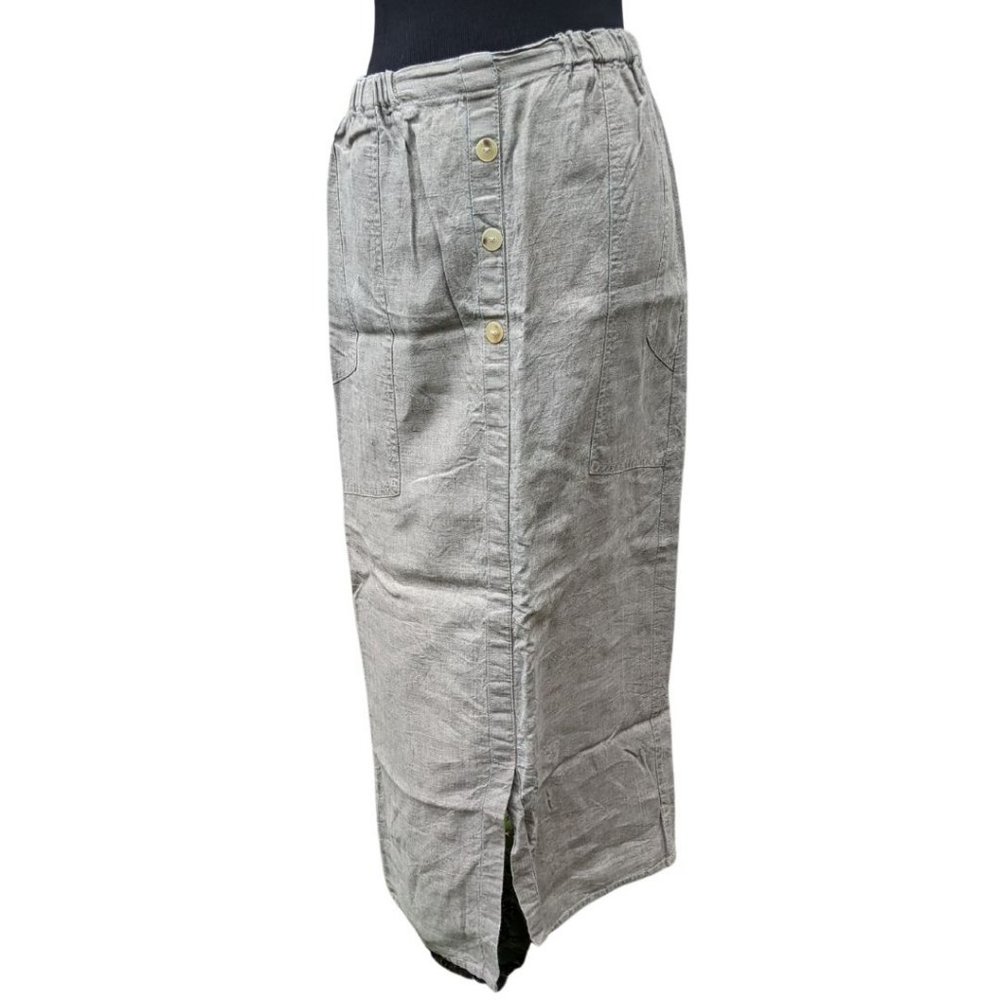 FLAX 100% Linen Wrap Skirt Sz M with FLAW see pics